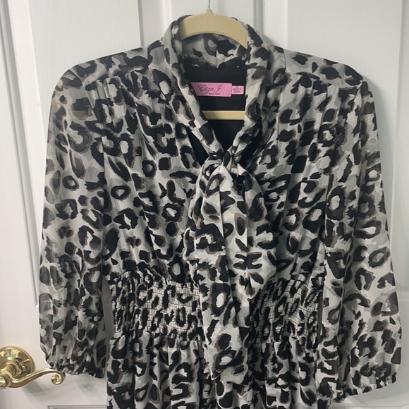 Eliza J Tie Leopard Tie Neck Cinch Waist Dress - Picture 2 of 6